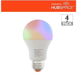 60-Watt Equivalent Smart A19 Color Changing CEC LED Light Bulb with Voice Control (4-Bulb) Powered by Hubspace