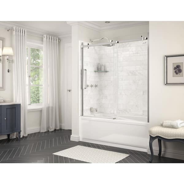 Utile 60 in. L x 30 in. W x 60 in. H Composite Direct-to-Stud Three-Piece Tub Wall Kit in Marble Carrara