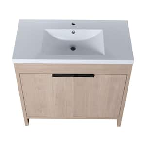 Quality Durable 36 in. W x 18 in. D x 34 in. H Freestanding Bath Vanity in Plain Light Oak with White Resin Sink Top