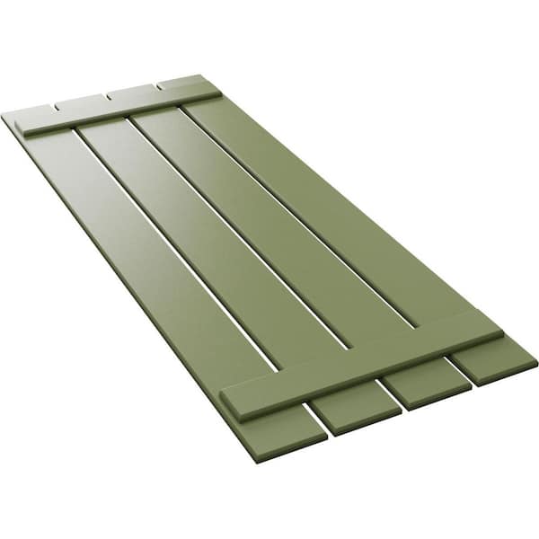 Ekena Millwork 23 in. x 28 in. True Fit PVC Four Board Spaced Board and Batten Shutters Pair in Moss Green