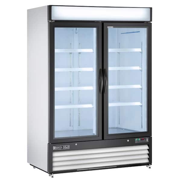 Maxx Cold 54 in. 48 cu. ft. Double Glass Door Merchandiser Refrigerator, Free Standing in White