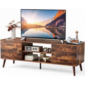 53.5 in. Rust Wood Mid-Century Modern TV Stand with Storage Cabinet Fits TVs up to 60 in.
