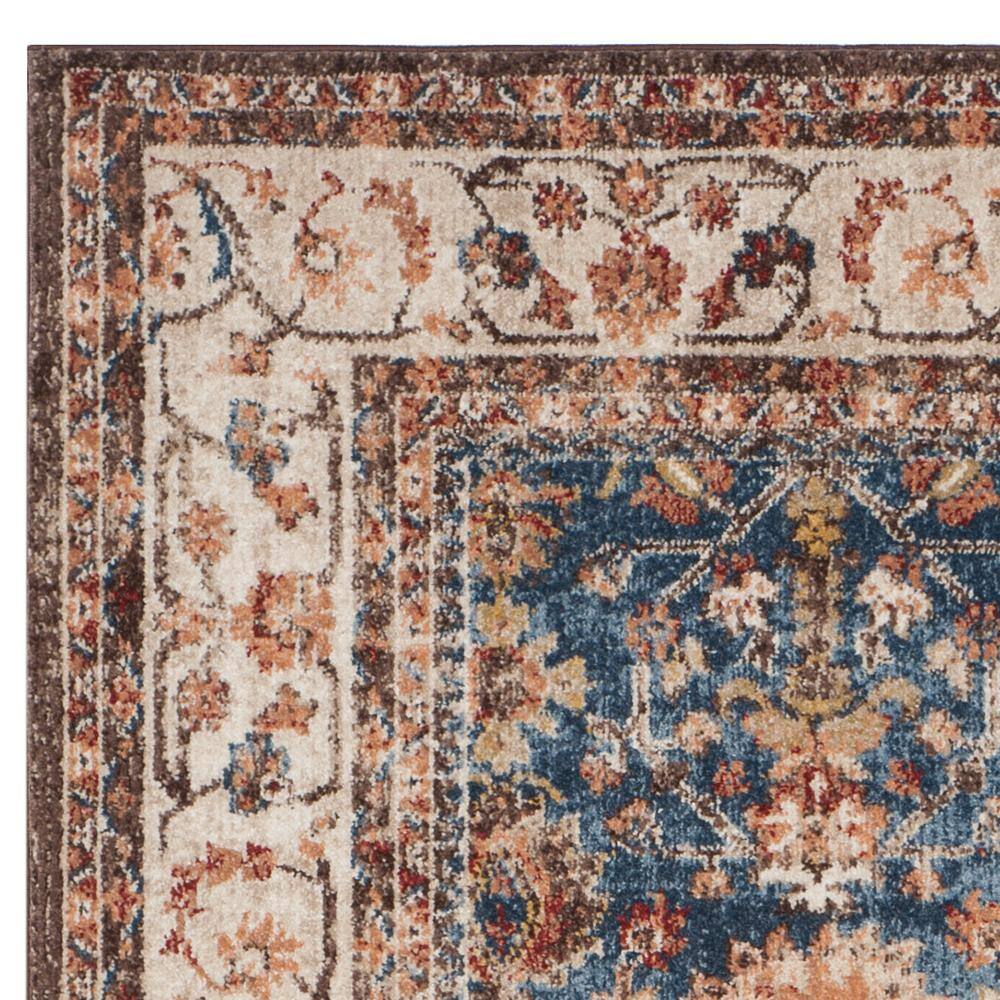 Royal Blue and Ivory Floral Motif Area Rug