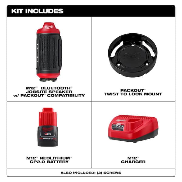 M12 12-Volt Lithium-Ion Cordless Bluetooth Jobsite Speaker with 2. 0Ah Battery and Charger Starter Kit