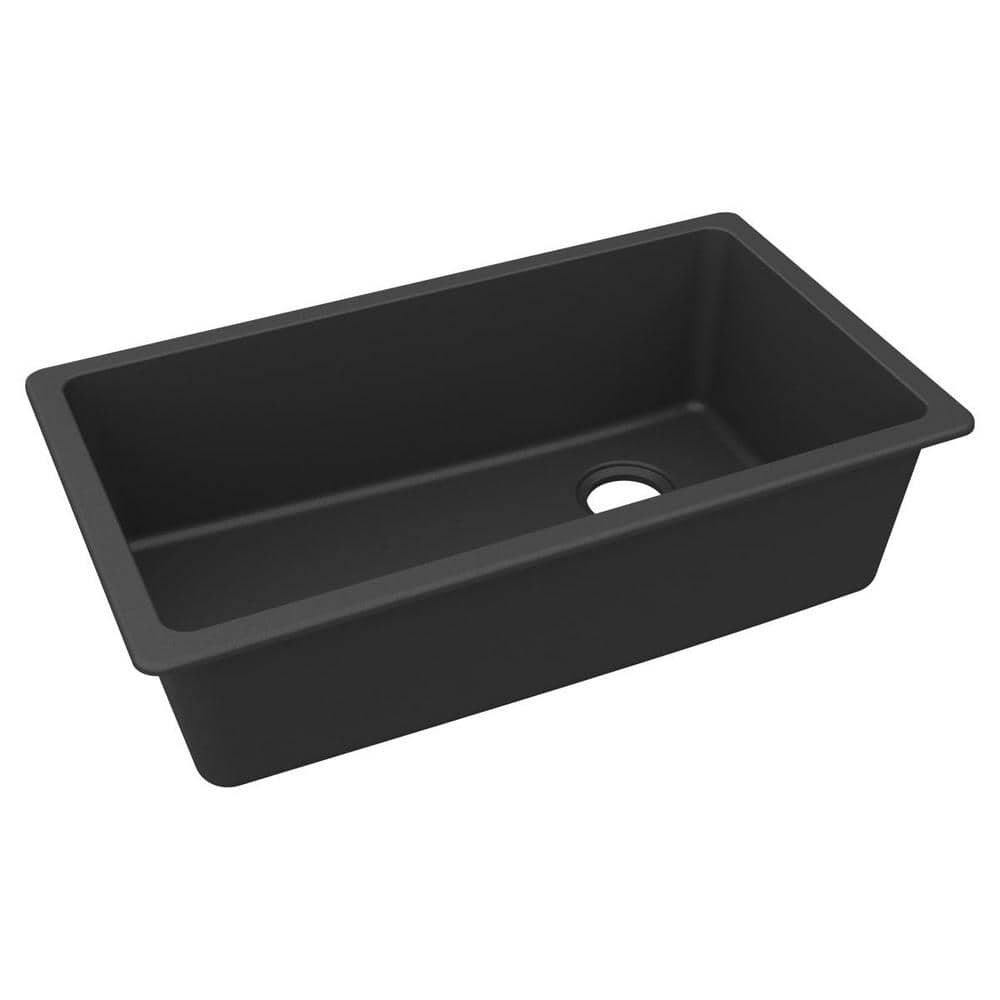 Elkay Quartz Classic 33 in. Undermount Single Bowl Matte Black Granite ...