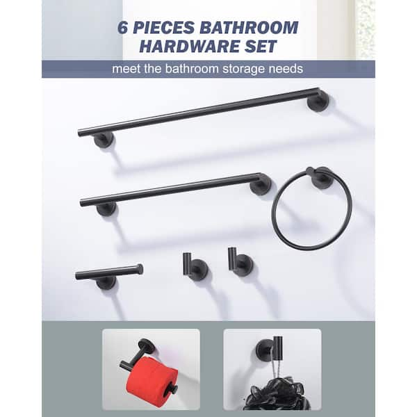 6-Piece Wall Mount Bath Hardware Set with Towel Ring, Toilet Paper Holder, Towel hook and Towel Bar in Oil Rubbed Bronze