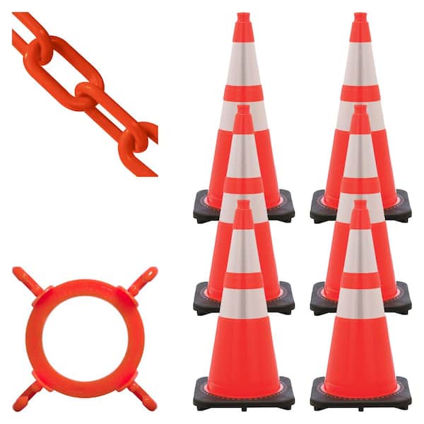 28 in. Traffic Orange Reflective Cone and Chain Kit