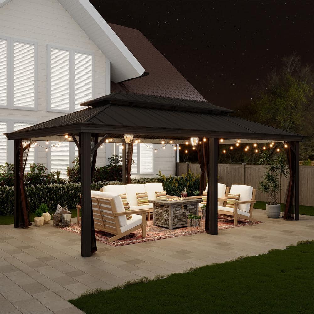 20 ft Black Aluminum Patio Gazebo with Steel Roof