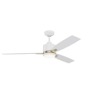 Nuvel 52 in. Outdoor White and Oilcan Brass Standard Ceiling Fan with True White Integrated LED with Remote Included