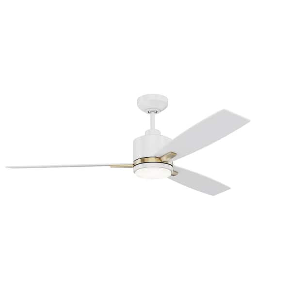 Kendal Lighting Nuvel 52 in. Outdoor White and Oilcan Brass Standard Ceiling Fan with True White Integrated LED with Remote Included