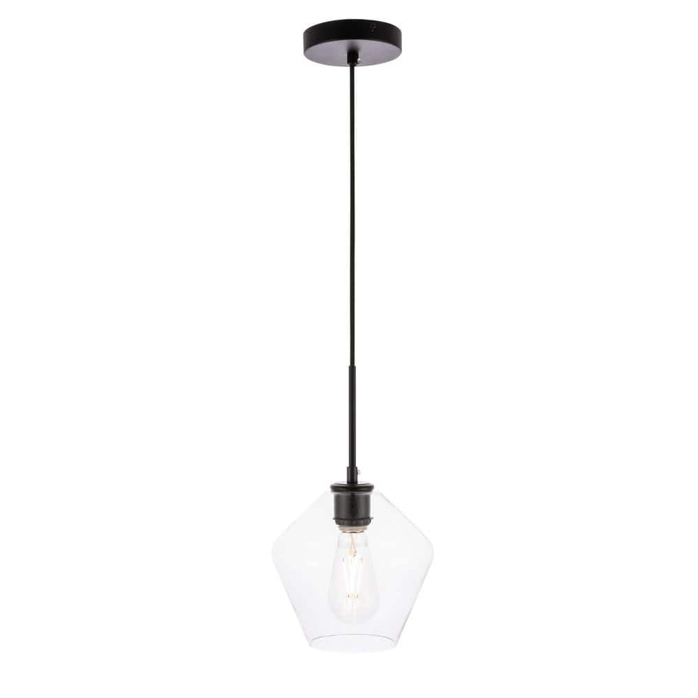 Timeless Home 7.9 in. 1-Light Black and Clear Glass Pendant Light, Bulbs No