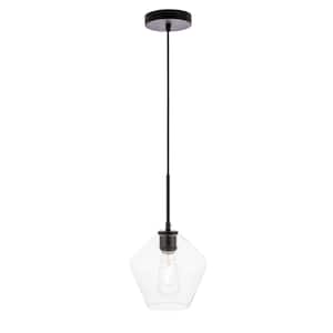 Timeless Home 7.9 in. 1-Light Black and Clear Glass Pendant Light, Bulbs Not Included