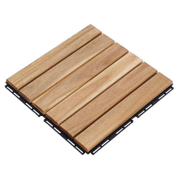 1 ft. x 1 ft. Acacia Wood Interlocking Deck Tiles in Natural, Indoor Outdoor Striped Pattern Floor Tiles (10 per Case)