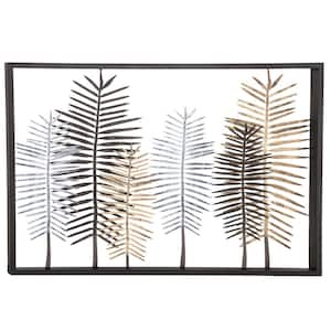 45 in. x  30 in. Metal Black Leaf Wall Decor with Black Frame