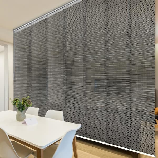 EMOH Ornate Sable 110 in.- 153 in. W x 116 in. L Adjustable 7-Panel Satin Nickel Single Rail Panel Track with 23.5 in. Slates