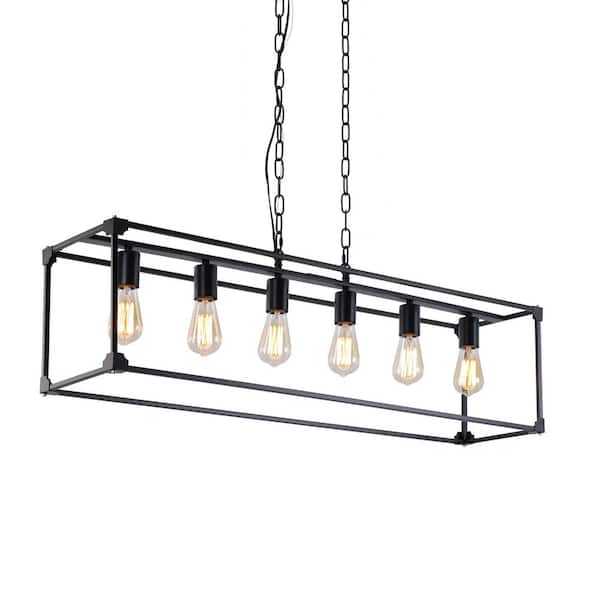 Industrial 41 in. Linear 6-Light Chandelier, Modern Matte Black Pendant Light for Dining Kitchen Island