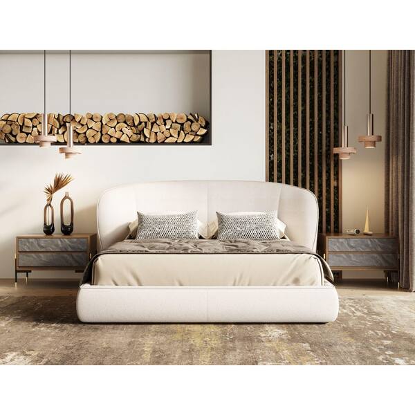 Modrest Lambert Modern Beige Wood Frame King Platform Bed