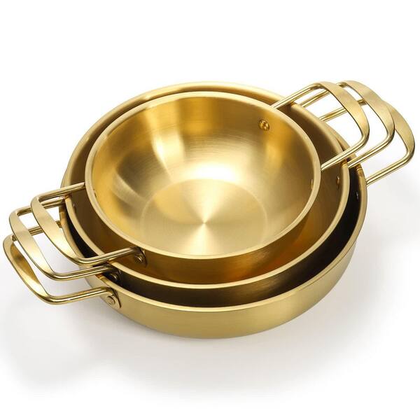 3-Piece Korean Ramen Pot with Handles, Stainless Steel Everyday Pan, Dishwasher Safe, Size 7 in./8.7 in./9.5 in.