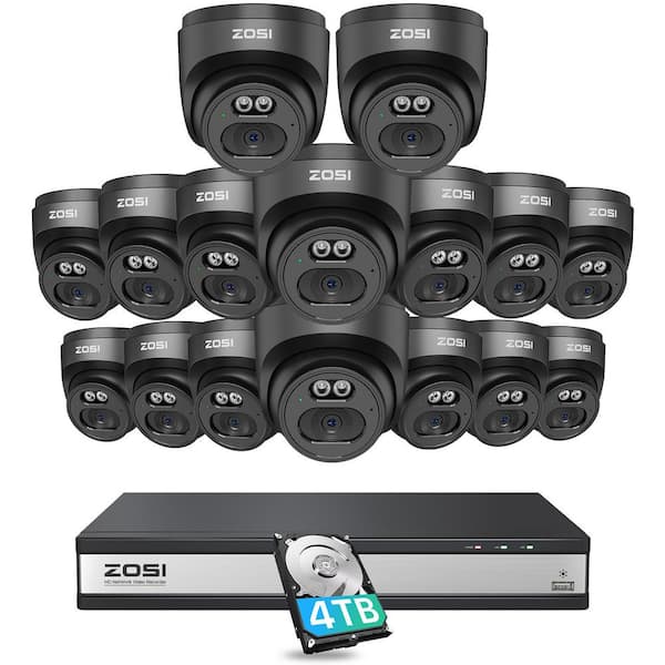 ZOSI 16-Channel 4TB POE NVR Security Camera System with 16 Wired 4MP(1440P) QHD 2.5K Outdoor/Indoor IP Dome Audio Cameras