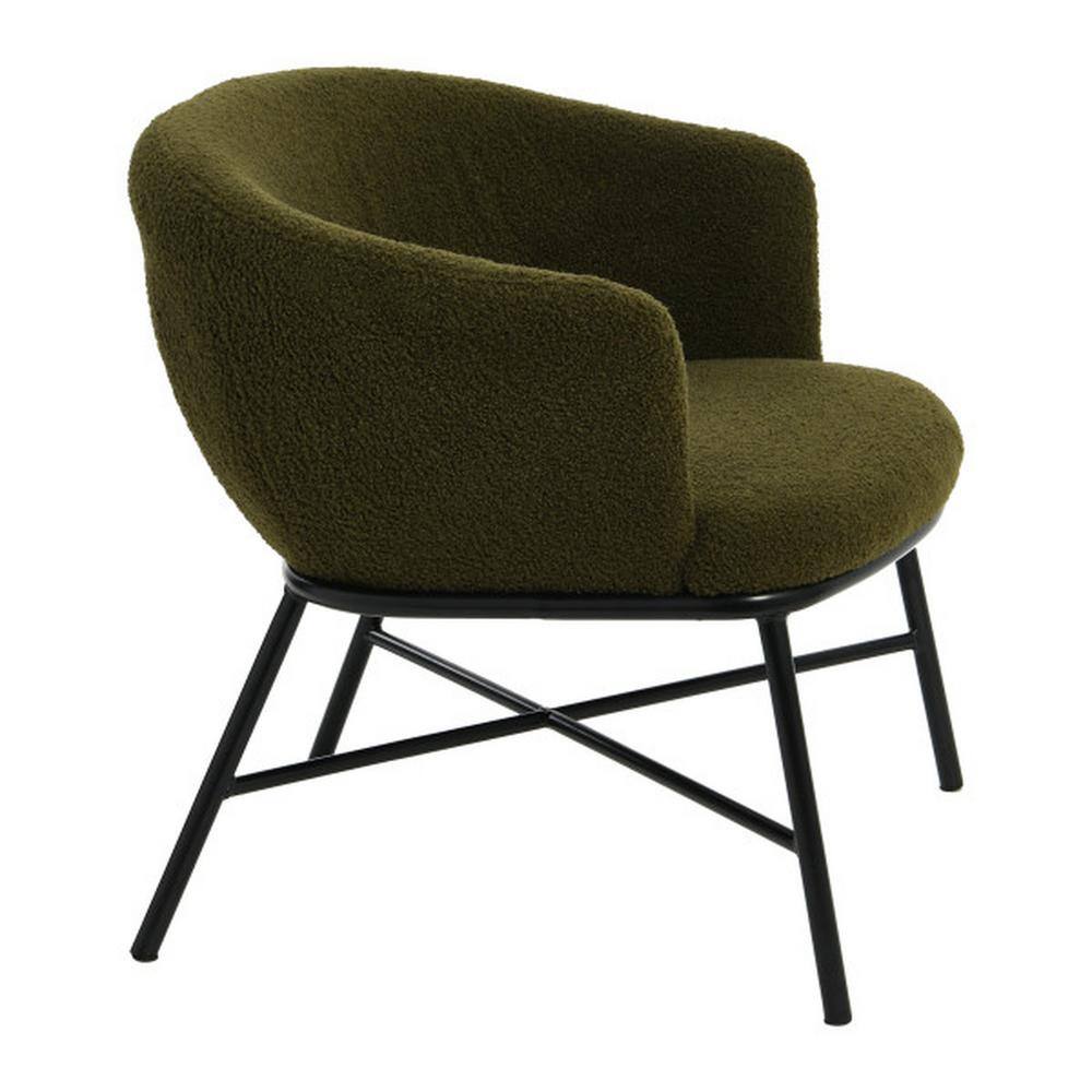 Dark Green Boucle Upholstered Accent Chair with Metal Frame