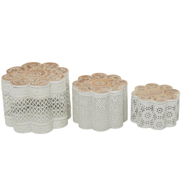 Litton Lane Clear Glass Decorative Jars with Wood Lids (Set of 3