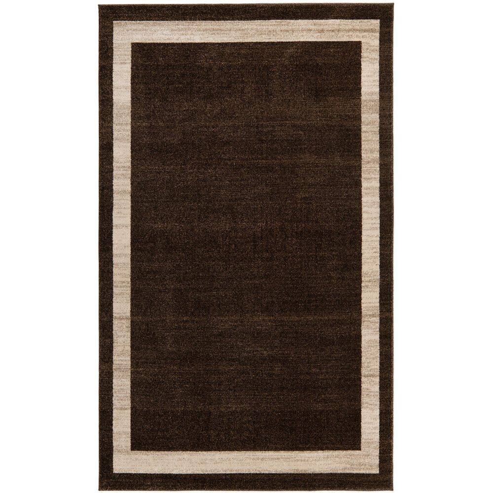 Modern Tufted Rectangular Brown & Ivory Easy-Care Rug