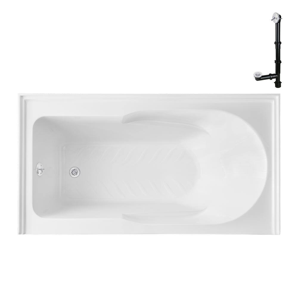 Glossy White 60" Acrylic Alcove Bathtub with Left-Hand Drain