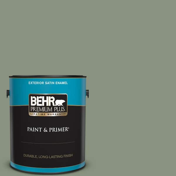 BEHR PREMIUM PLUS 1 gal. #N390-5 Eucalyptus Wreath Satin Enamel Exterior Paint & Primer