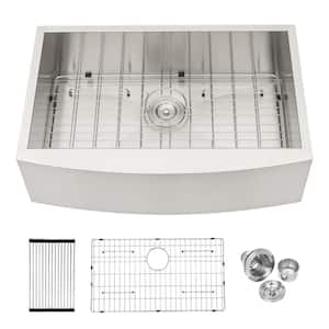 33 in Farmhouse/Apron-Front Single Bowl 18 Gauge Brushed Nickel Stainless Steel Kitchen Sink with Bottom Grid