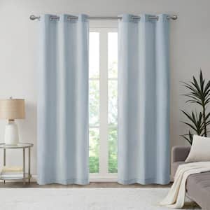 Colm Blue Polyester 40 in. W x 84 in. L Basketweave Room Darkening Curtain (Double Panels)