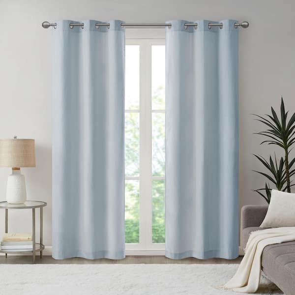 Madison Park Colm Blue Polyester 40 in. W x 84 in. L Basketweave Room Darkening Curtain (Double Panels)