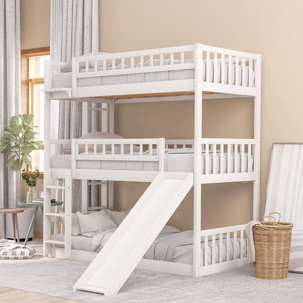White Twin Triple Bunk Bed With, This End Up Ladder Bunk Beds