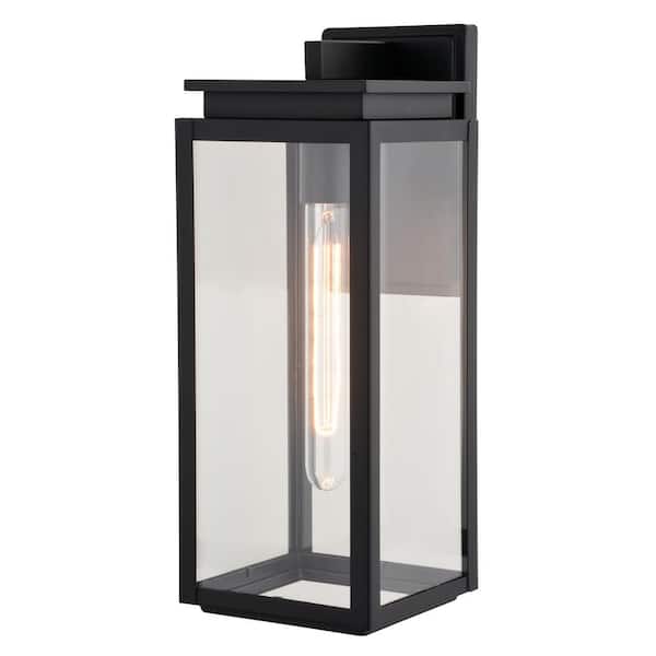 VAXCEL Uptown 1-Light Matte Black Transitional Outdoor Wall Sconce Lantern Clear Glass