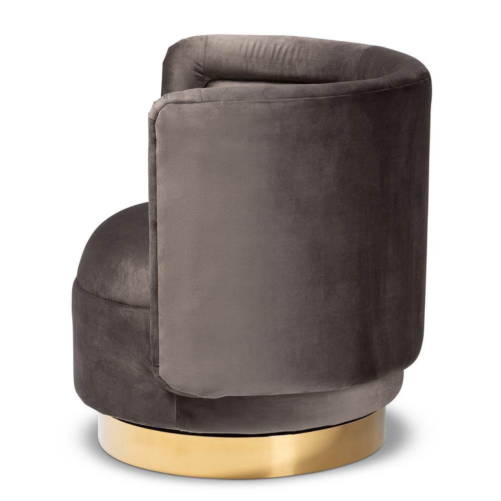 Gray Velvet Barrel Swivel Accent Chair with Gold Base