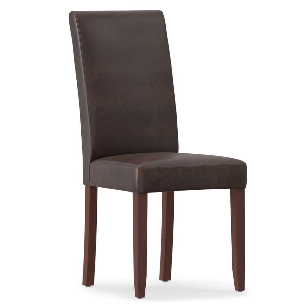Distressed Brown Faux Leather Parsons Dining Chairs, Set of 2