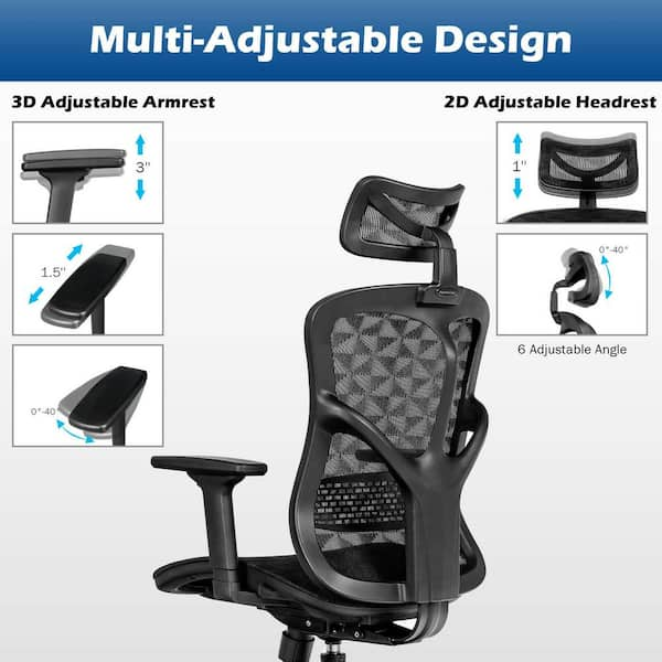 Ergonomic Office Chair with 2D Armrest Adjustable Lumbar Support & Hea