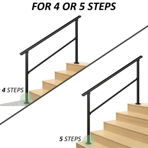 HOMEIBRO 36 in. H x 68 in. W Black Wrought Iron Stair Railing Kit Handrails for Outdoor Steps Fit 4 or 5 Steps (2-Pack)