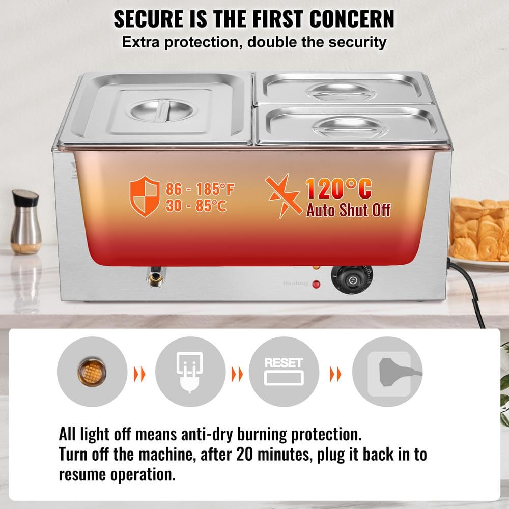 Professional Stainless Steel 3-Pan Electric Food Warmer