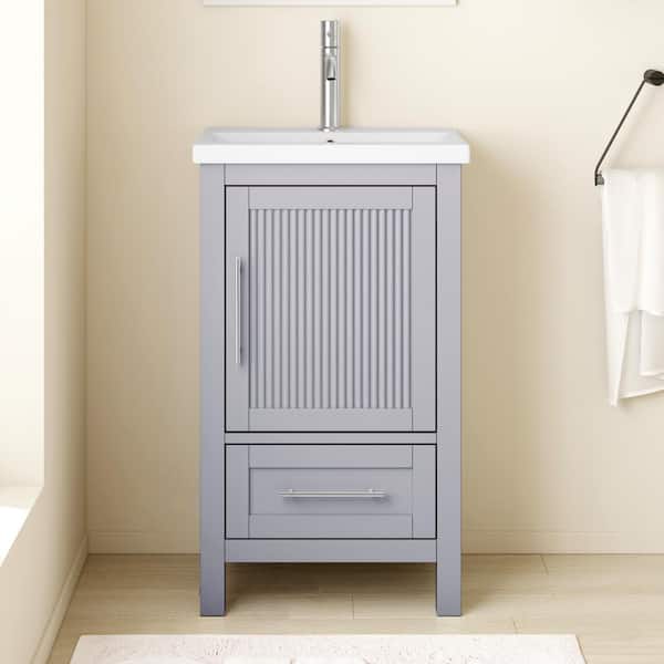 TJAmerican Elorae 20 in. W x 15.55 in. D x 35 in. H Single Sink Bath Vanity in Grey Finish with White Ceramic Top