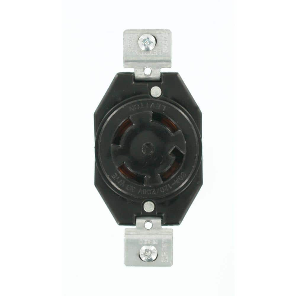 Leviton 30 Amp 1 8 Volt 3 Phase Flush Mounting Non Grounding Locking Outlet Black 3430 The Home Depot