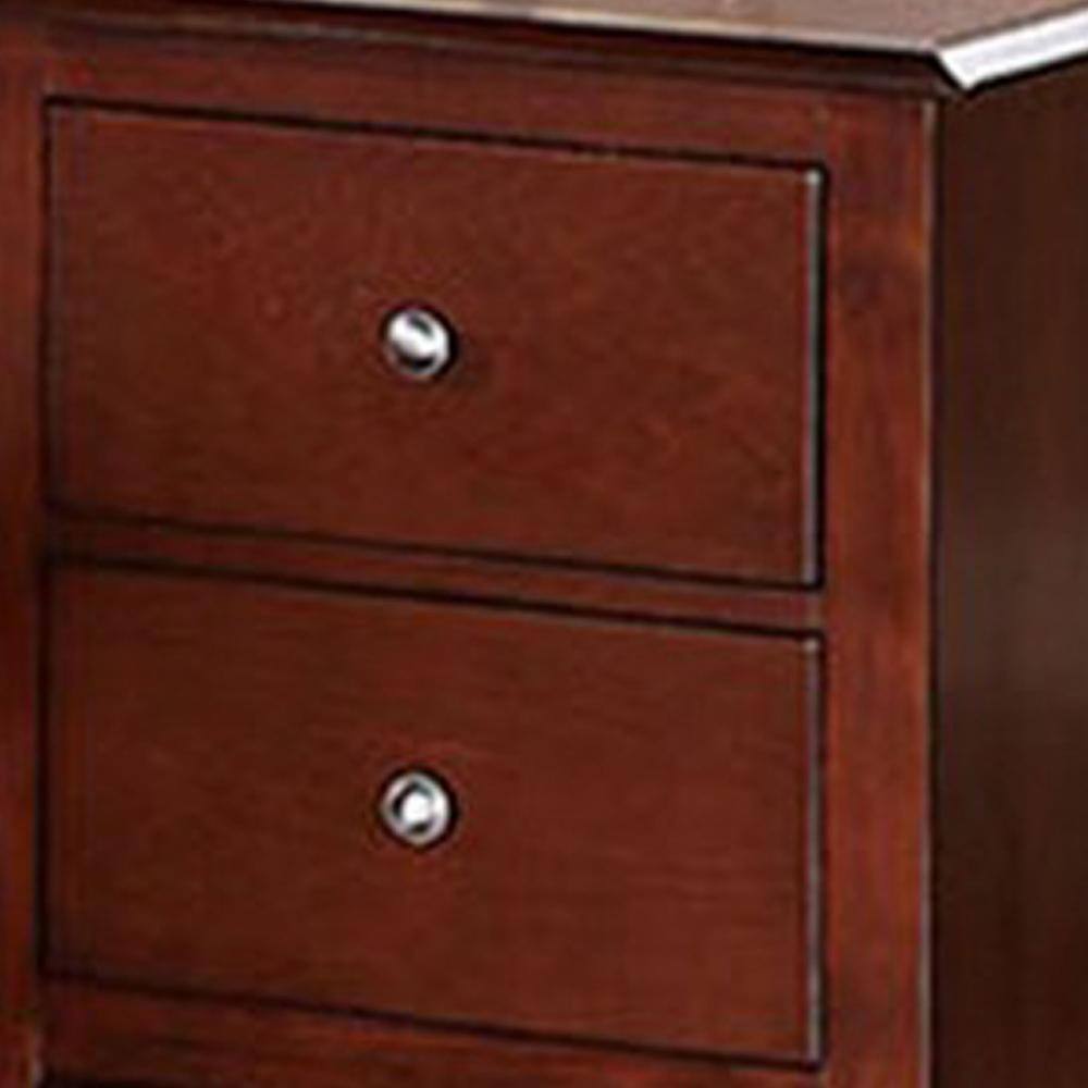 25" Brown Pine and MDF 2-Drawer Nightstand with Metal Pulls