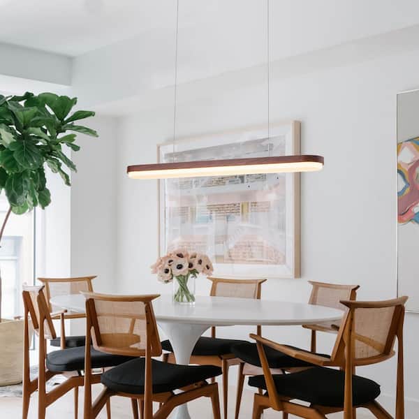 38.58 in. Brown Integrated LED Linear Pendant Light Selectable CCT Dimmable