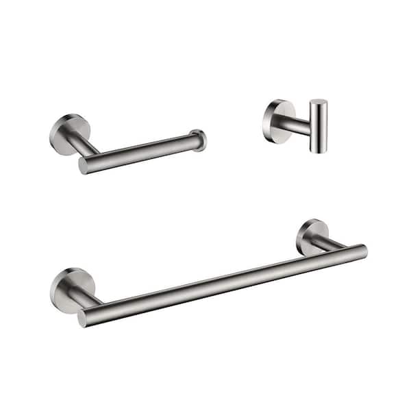 Ami 3-Piece Stainless Steel Bath Hardware Set Included Towel Bar, Robe Hook, Toilet Paper Holder Brushed Nickel