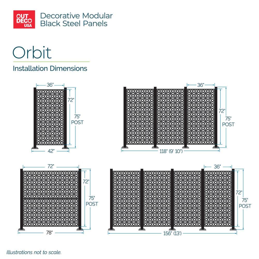 Orbit Black Powder Coated Steel Decorative Privacy Panel, 6 ft x 3 ft