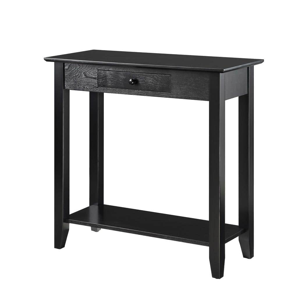 Black Pine Wood Hall Table with Drawer and Shelf