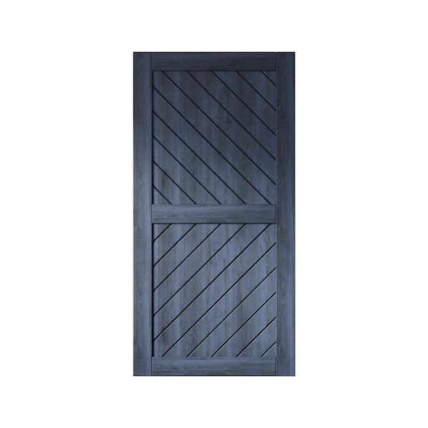 HOMACER XT4 40 in. x 80 in. C-Panel Solid Core Navy Slanted Stripe Design Pine Wood Interior Sliding Barn Door Slab
