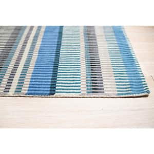 10 ft. x 14 ft. Blue Elegant and Durable Hand Knotted Wool Luxurious Modern Stripe Premium Rectangle Indoor Area Rugs