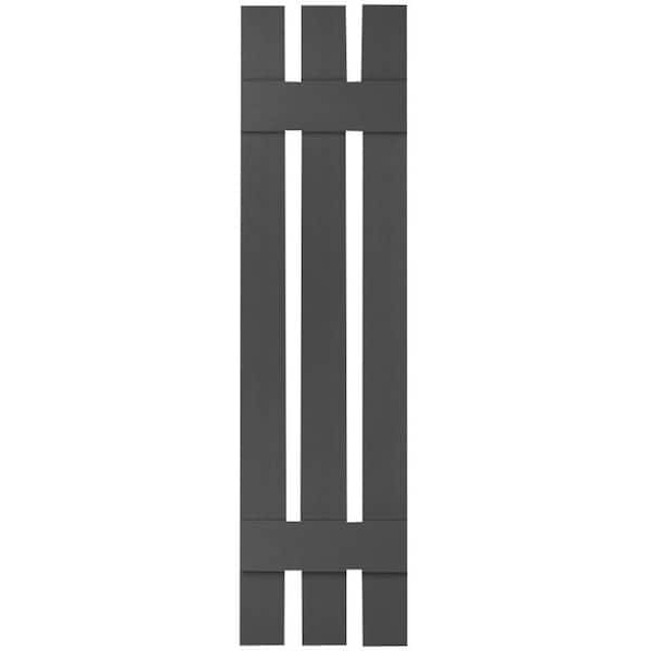 Ekena Millwork 12 in. x 25 in. Lifetime Vinyl Custom Three Board Spaced Board and Batten Shutters Pair Tuxedo Grey