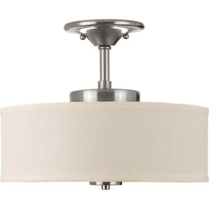 Inspire Collection 17-Watt Brushed Nickel Integrated LED Transitional Bedroom Ceiling Light Drum Semi-Flush Mount