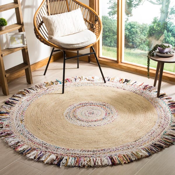 Cape Cod Ivory/Light Beige 5 ft. x 5 ft. Round Gradient Border Area Rug
